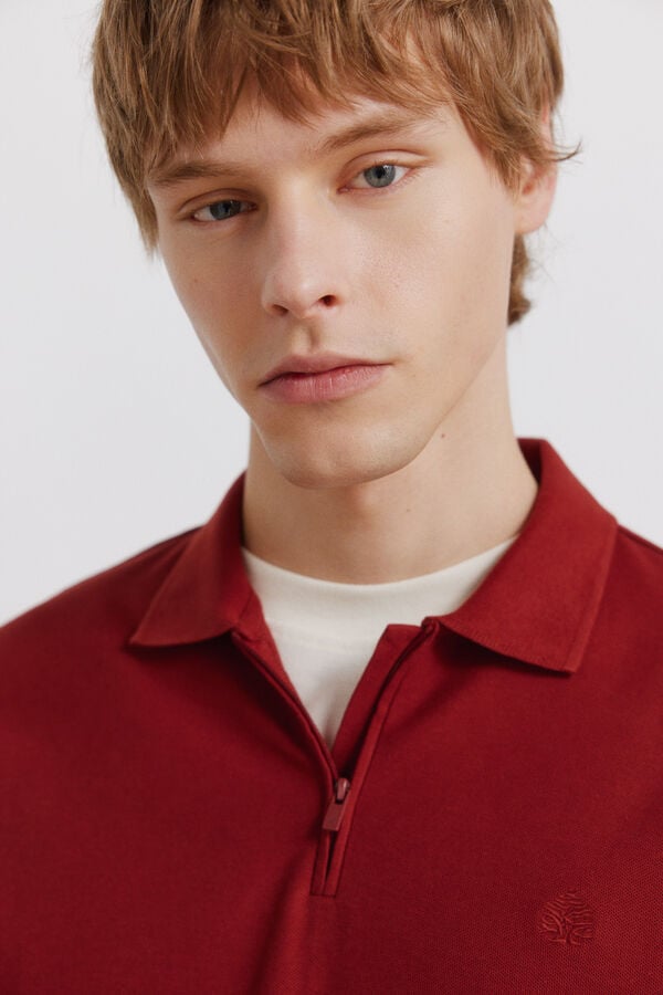 Springfield Piqu&eacute; zip regular fit polo shirt red