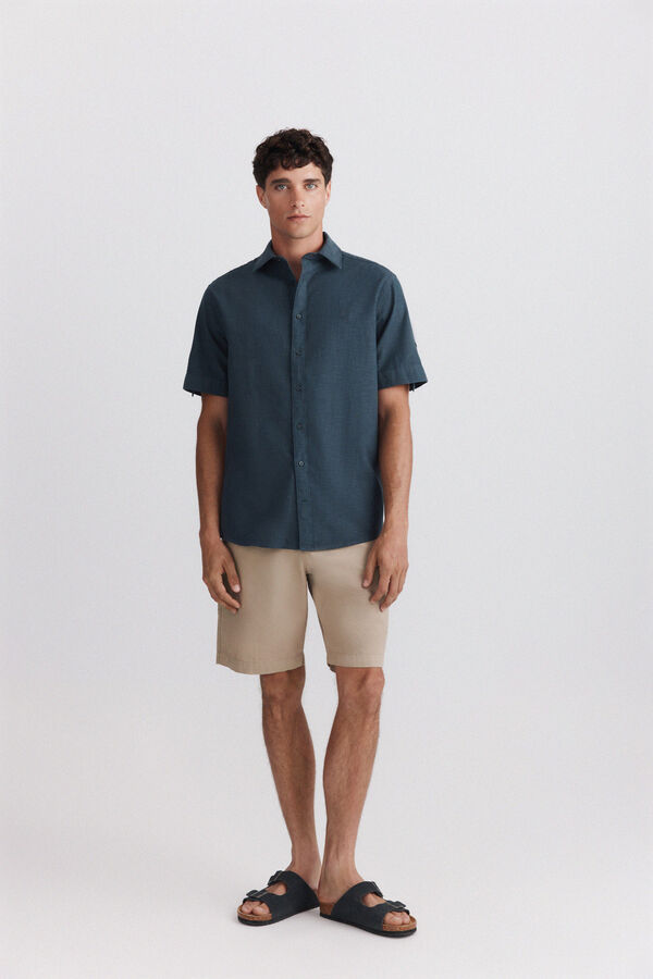 Springfield Short sleeve turn-up shirt blue