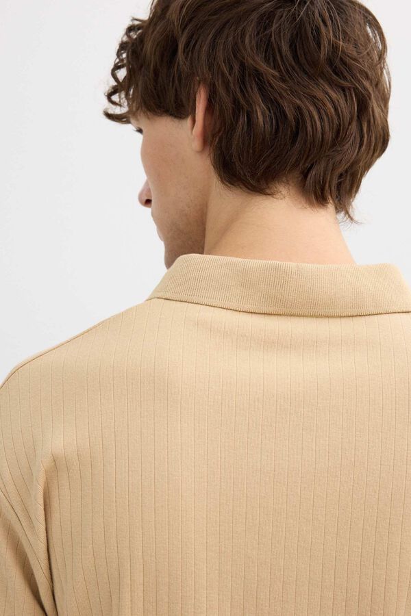Inside Ribbed basic polo shirt brown