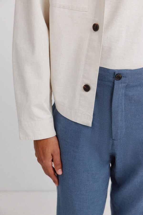 Springfield Structured linen comfort slim fit trousers blue