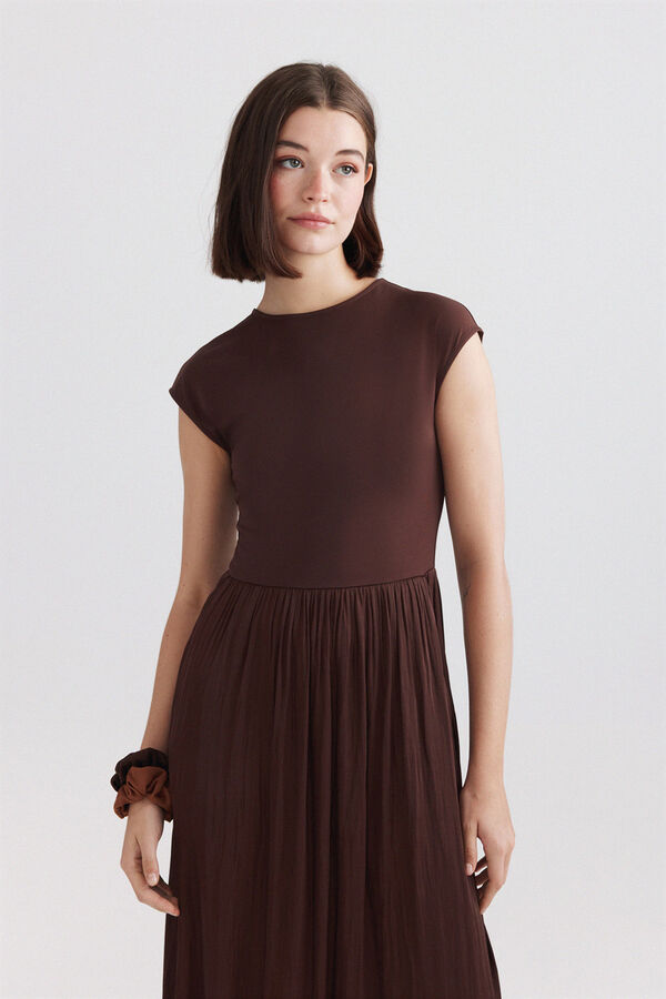 Springfield Bimaterial midi dress brown