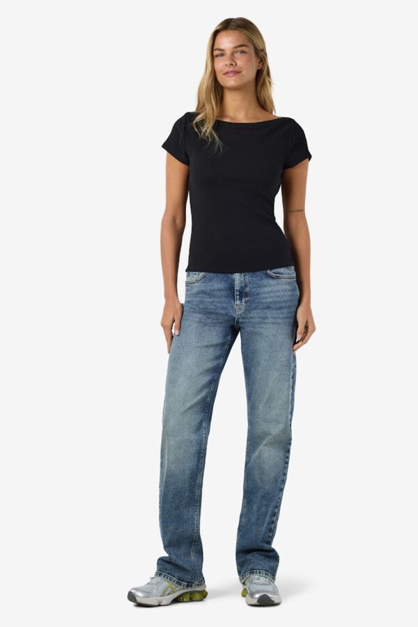 Noisy May Boat neck short sleeve T-shirt black