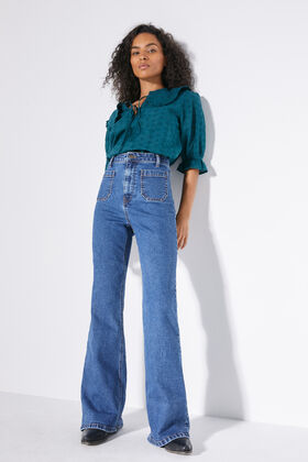 Springfield Jeans-Schlaghose Taschen blauer stahl