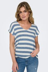 Only T-shirt leve &agrave;s riscas azul