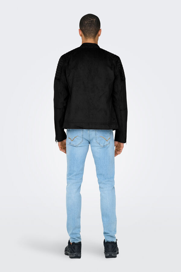 Only & Sons Chaqueta de hombre biker de suede. negro