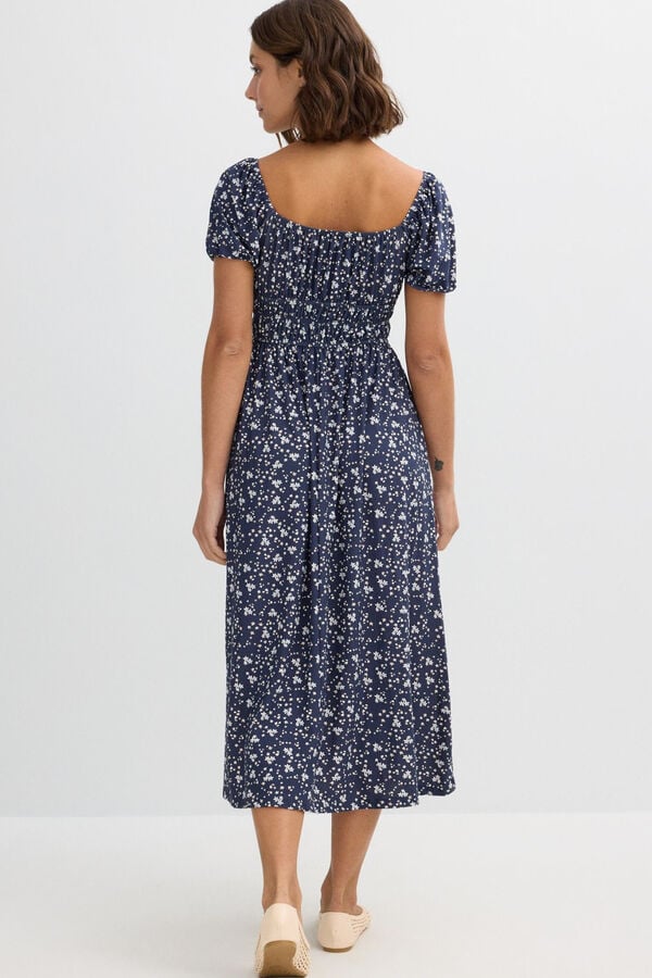 Inside Puffed sleeve midi dress blue