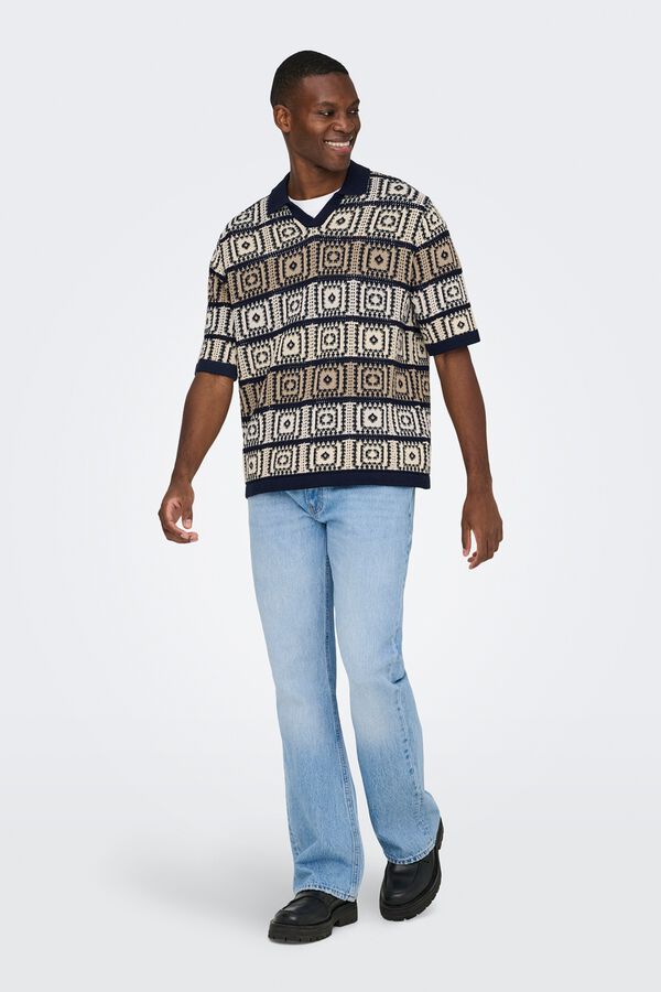 Only & Sons Short sleeve knit polo shirt blue