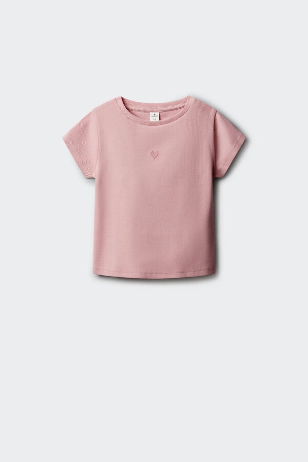 Springfield Kids T-shirt manga curta canelada para menina rosa