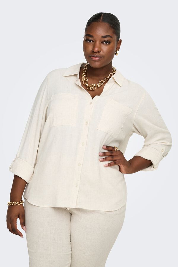 Only Carmakoma Camisa fluida talla grande beige