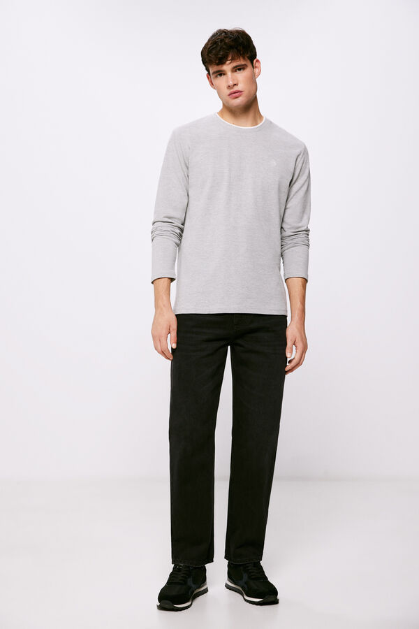 Springfield Long-sleeved piqué T-shirt gray