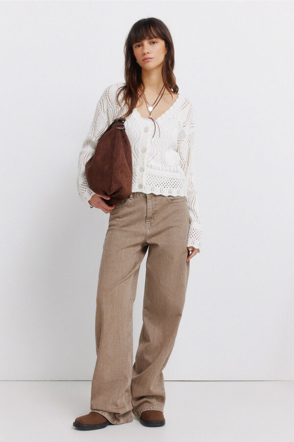 Springfield Cardigan pointelle marron