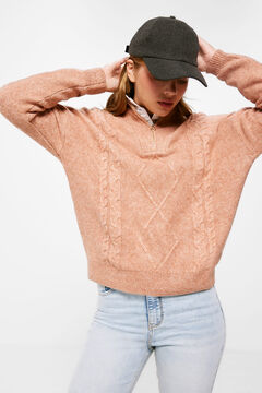 Springfield Pull Cable Knit Col Fermeture Zippée rose