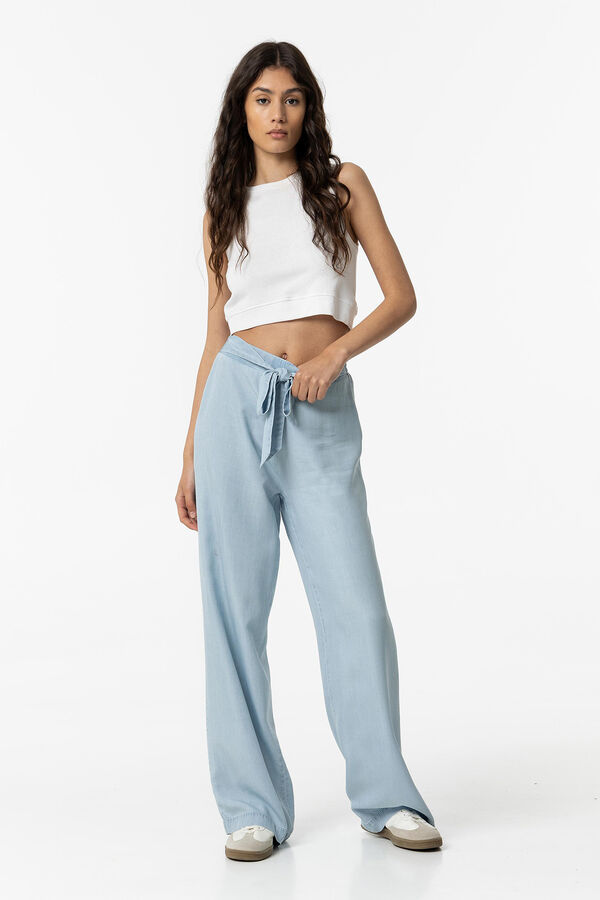 Springfield Wide Leg Lyocell Culotte Pants with Ties blue mix