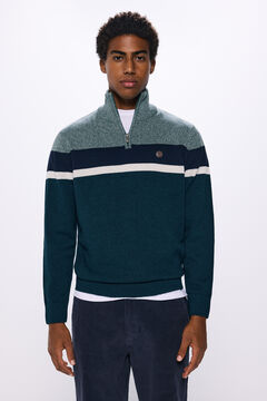 Springfield Pullover mit Farbblock- Reißverschluss aquamarine