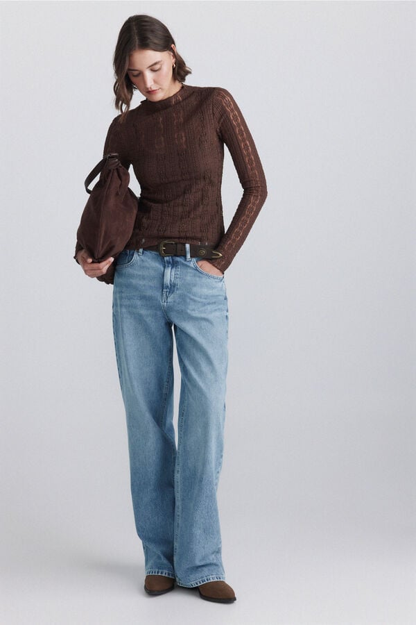 Springfield Top cuello perking lace marr&oacute;n