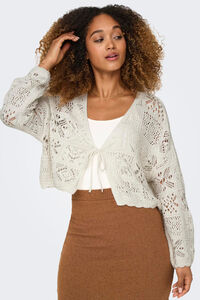 Only C&aacute;rdigan corto de crochet lazada frontal