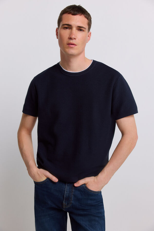 Springfield Knit structure T-shirt blue