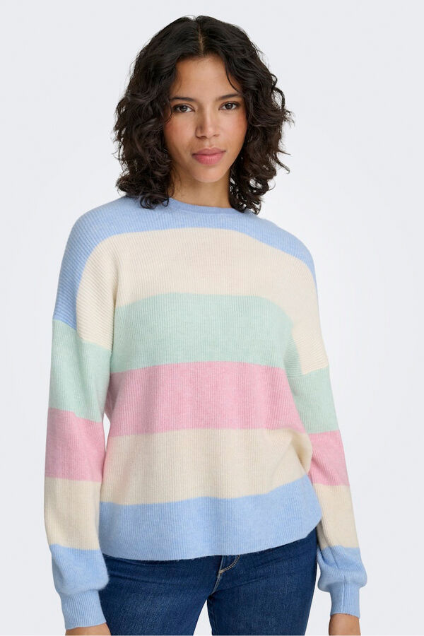 Only Camisola &agrave;s riscas gola redonda azul