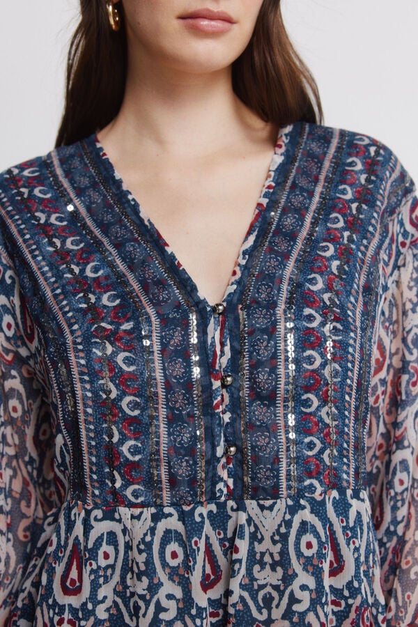 Springfield Sequinned chiffon short dress blue