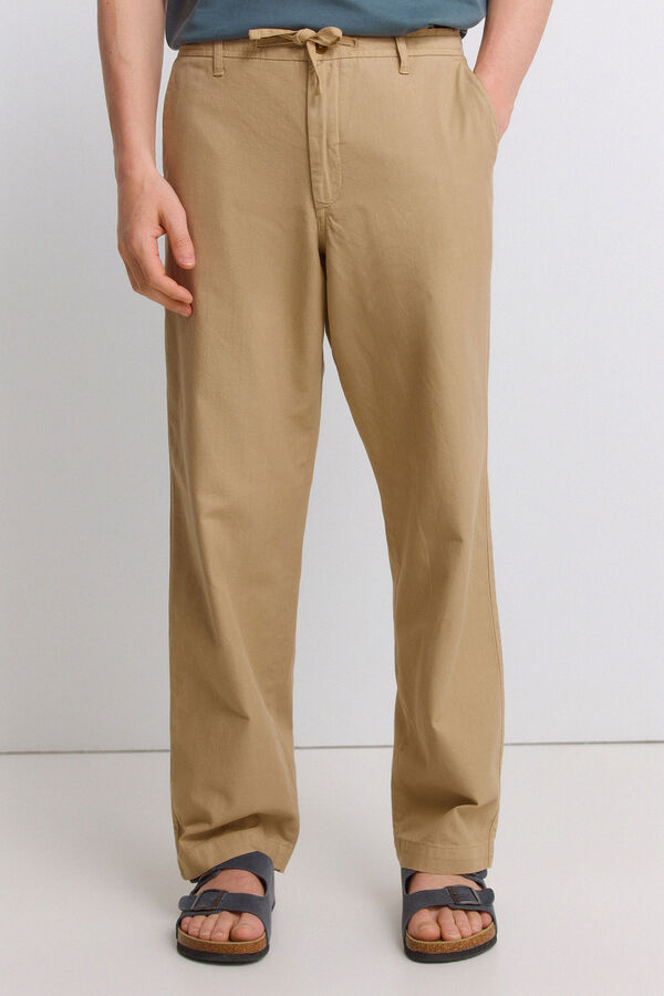 Springfield Lagane lanene pantalone ravnog kroja Bež