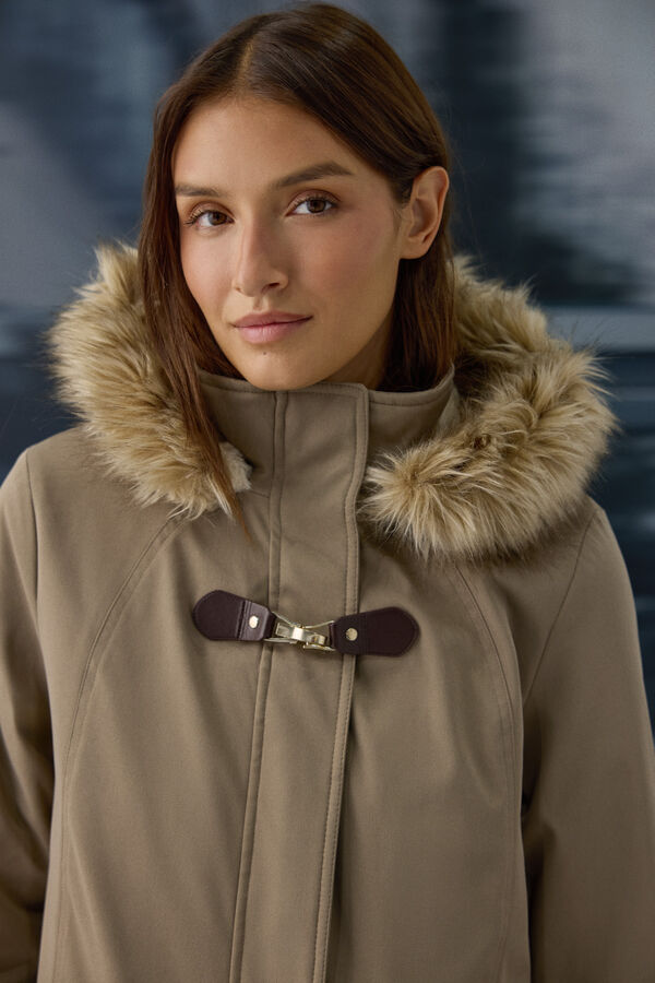 Springfield Parka hood faux fur buckle nude