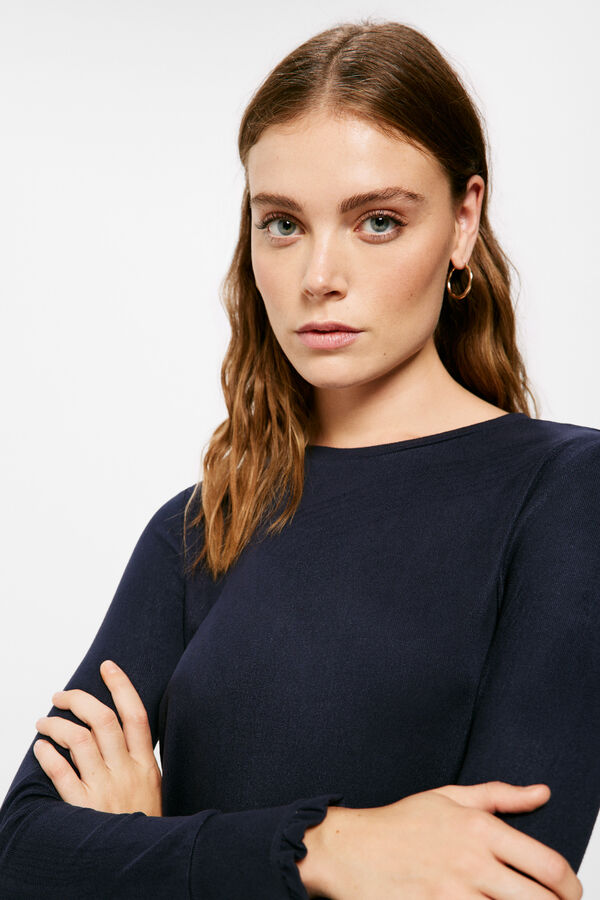 Springfield Two-material T-shirt with ruffle cuffs navy
