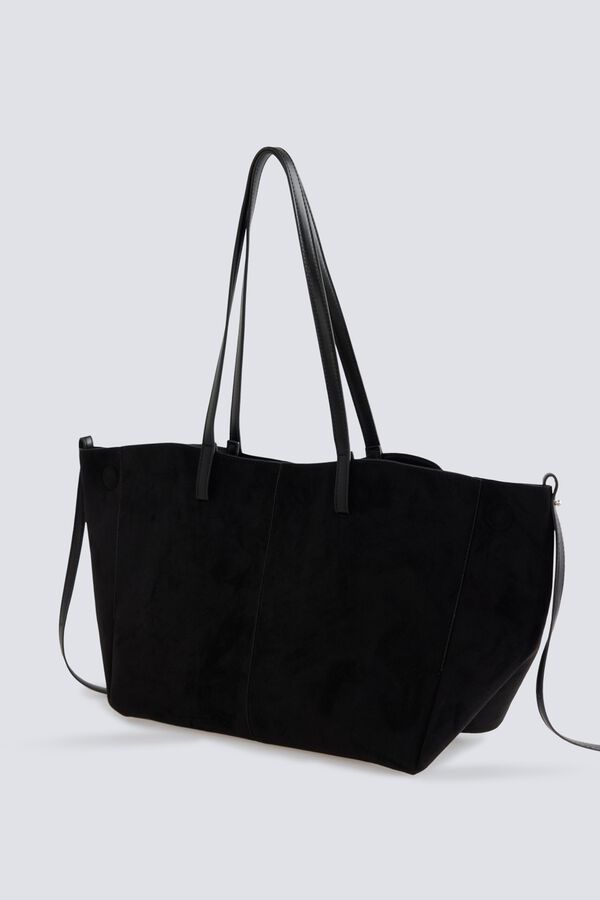 Springfield Faux suede shopper bag black