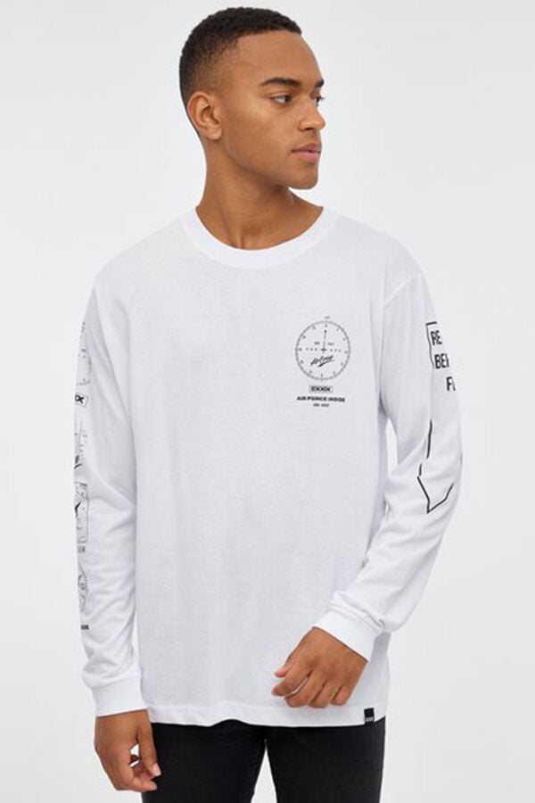 Springfield T-Shirt mit Kompass-Print Weiß