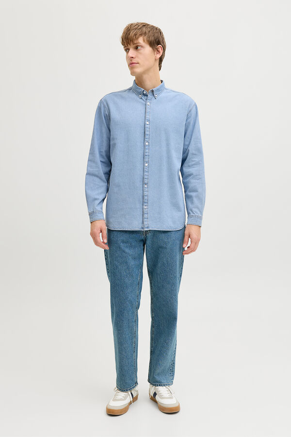 JJ REBEL Camisa de algod&atilde;o de manga comprida relaxed azul