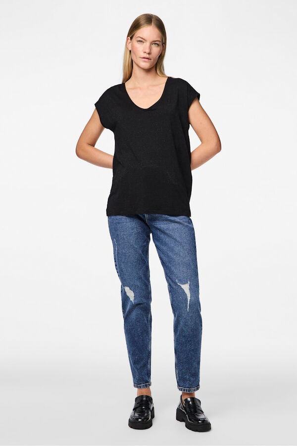 Pieces Lurex V T-shirt black