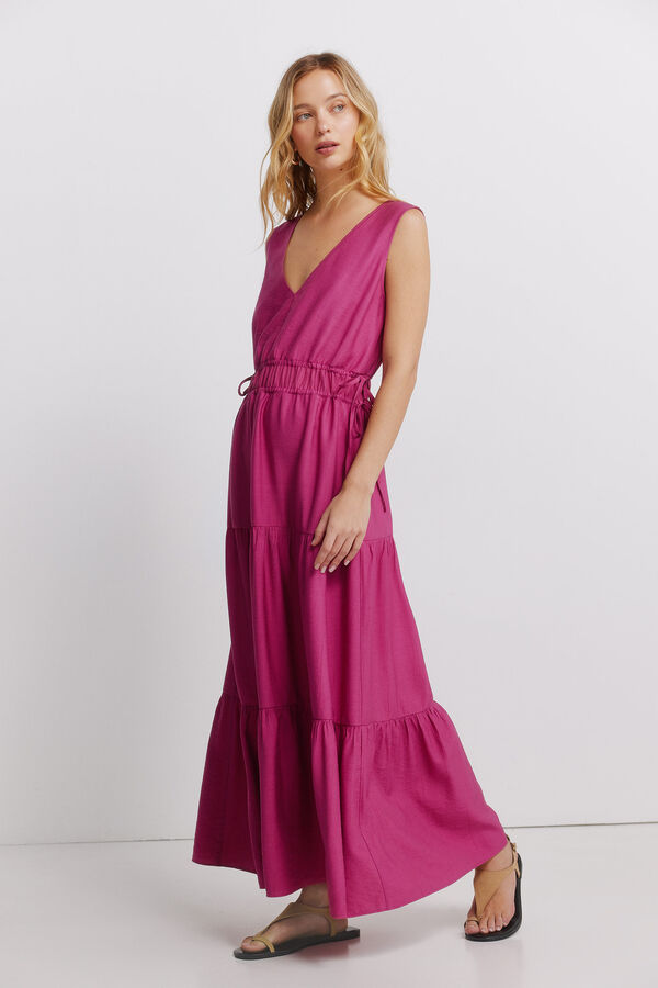 Springfield V-neck long dress pink