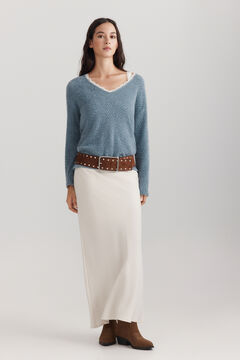 Springfield Lace V-neck fine knit jumper