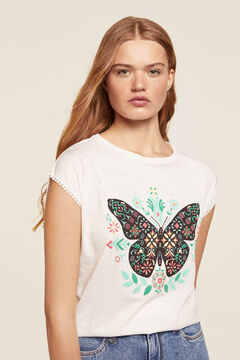 Springfield Butterfly lace sleeve T-Shirt stone