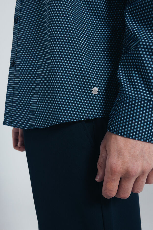 Springfield Micro print poplin shirt blue