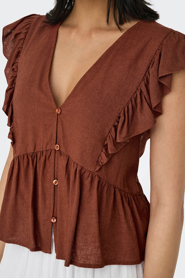 Only Blusa de linho com regular fit vermelho