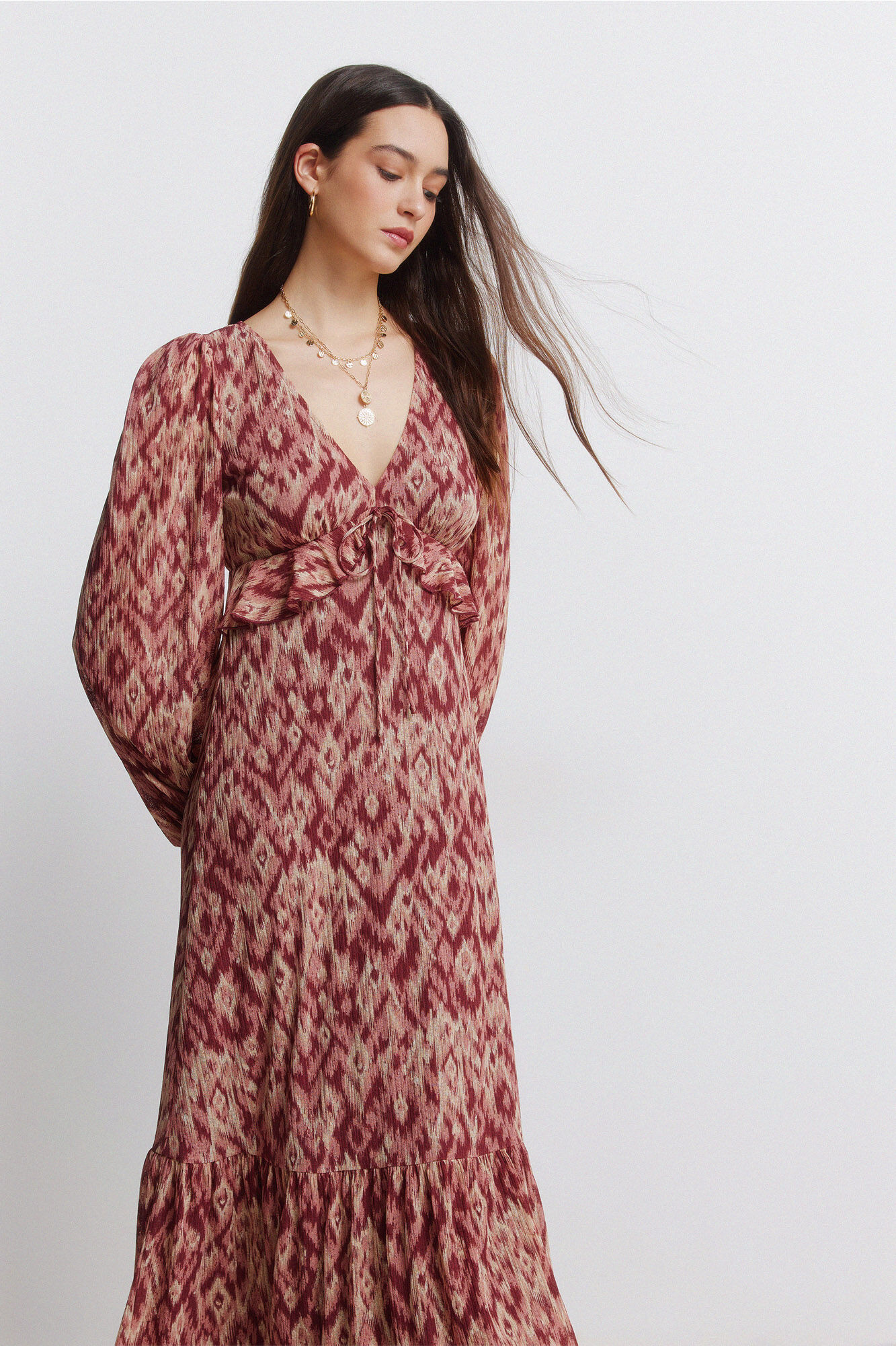 Springfield Vestido midi volante cintura