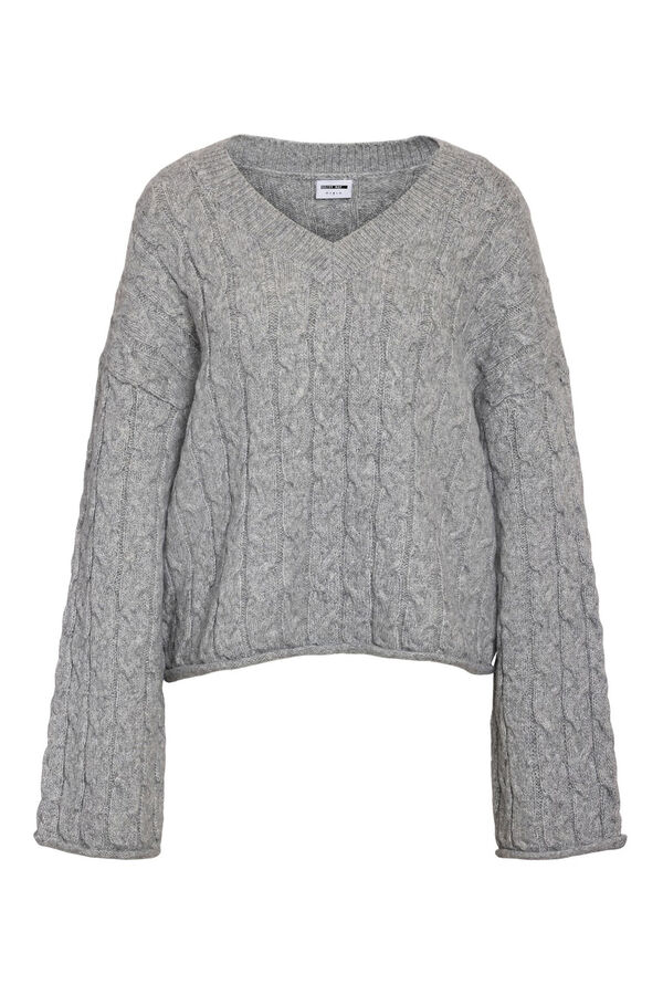 Noisy May Su&eacute;ter de malha com gola em bico cinzento