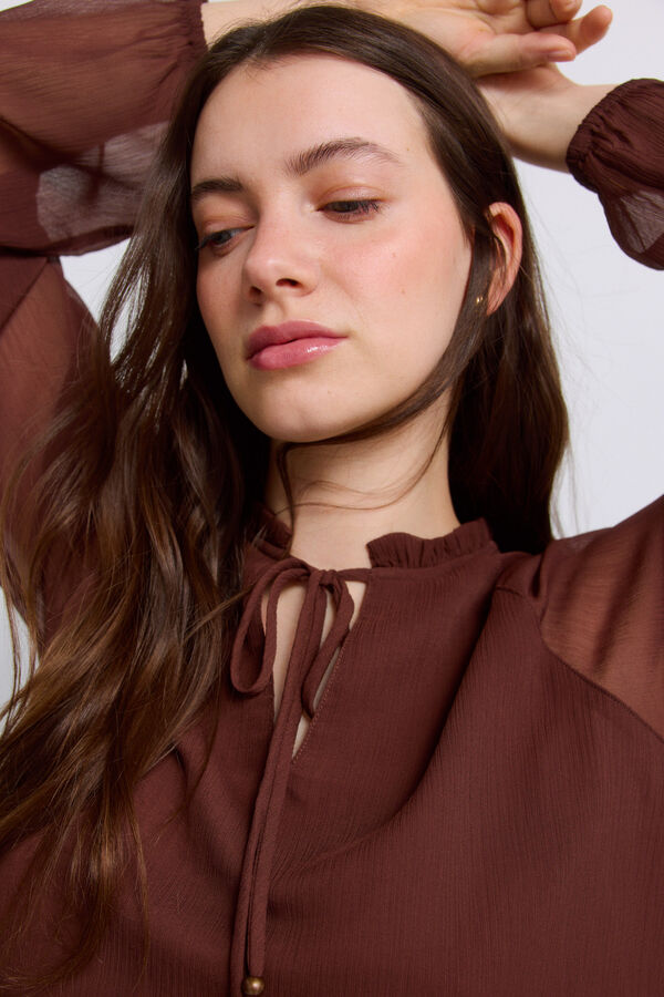 Springfield Chiffon tie-neck blouse brown