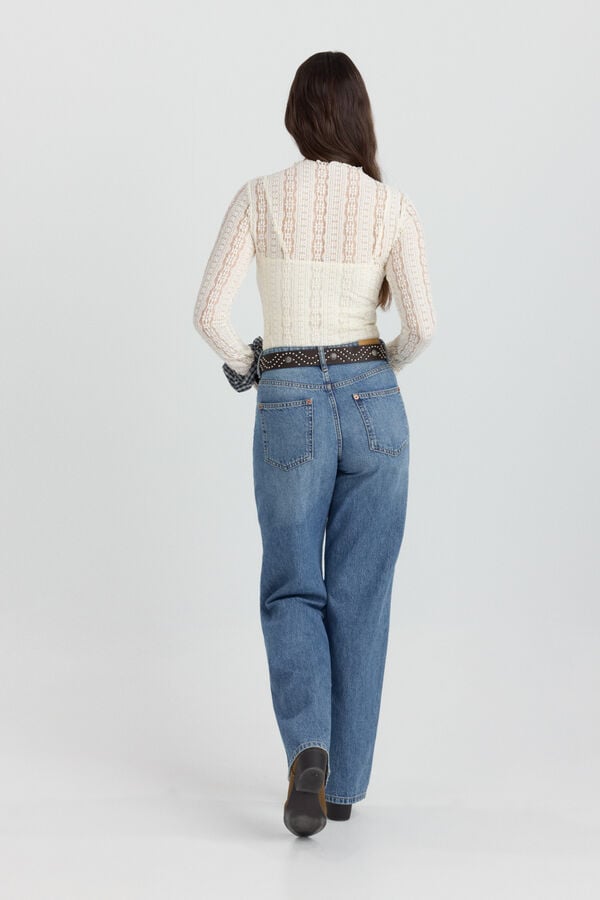 Springfield Top cuello perking lace marfil