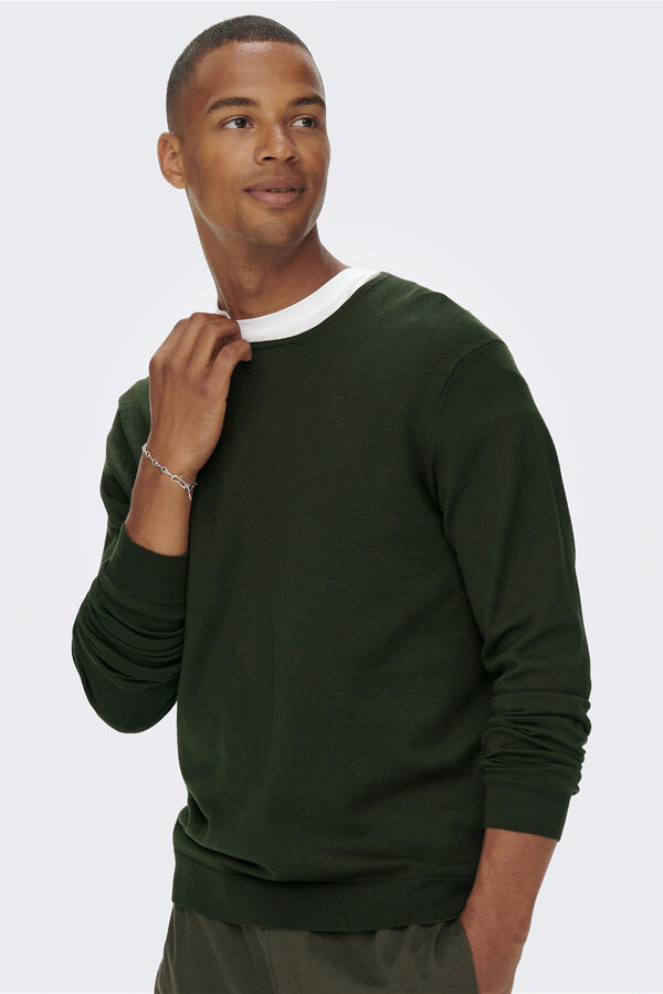 Only & Sons plain fine jersey-knit sweater green