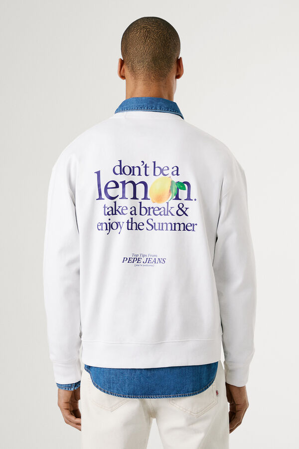 Pepe Jeans Sudadera de cuello redondo con logo frontal y estampado trasero. blanco