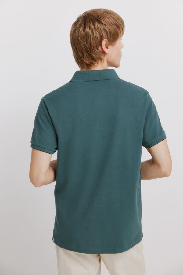 Springfield Piqu&eacute; contrast cuff slim fit polo shirt blue