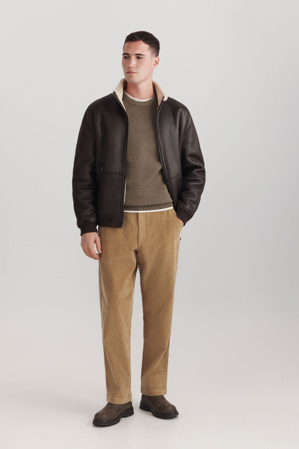 Springfield Pantalon chino en velours c&ocirc;tel&eacute; coupe droite marron