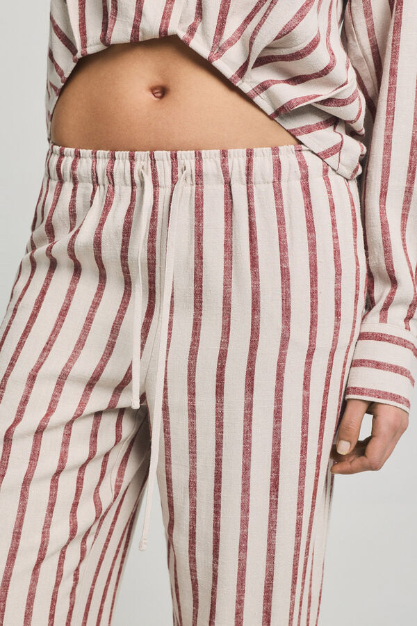 Only Gestreifte Leinenhose Beige