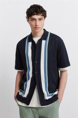 Springfield Vertical striped short sleeve cardigan blue