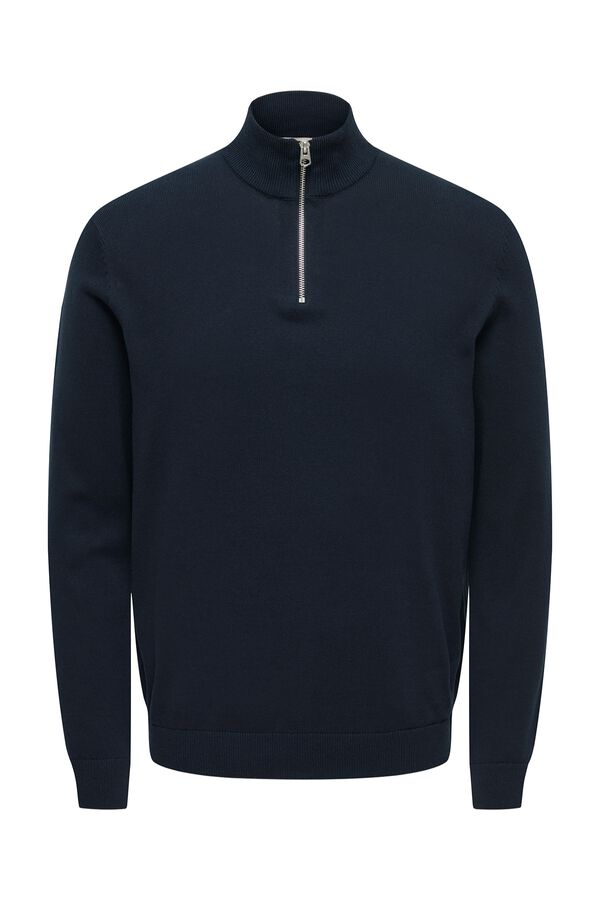 Only & Sons Rollkragenpullover mit Rei&szlig;verschluss Blau