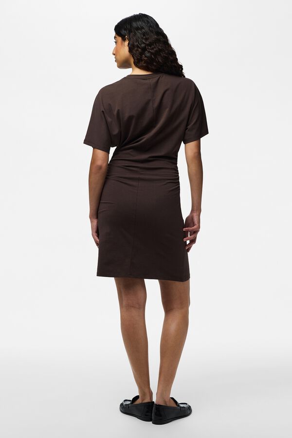 Pieces Short ruched dress brown
