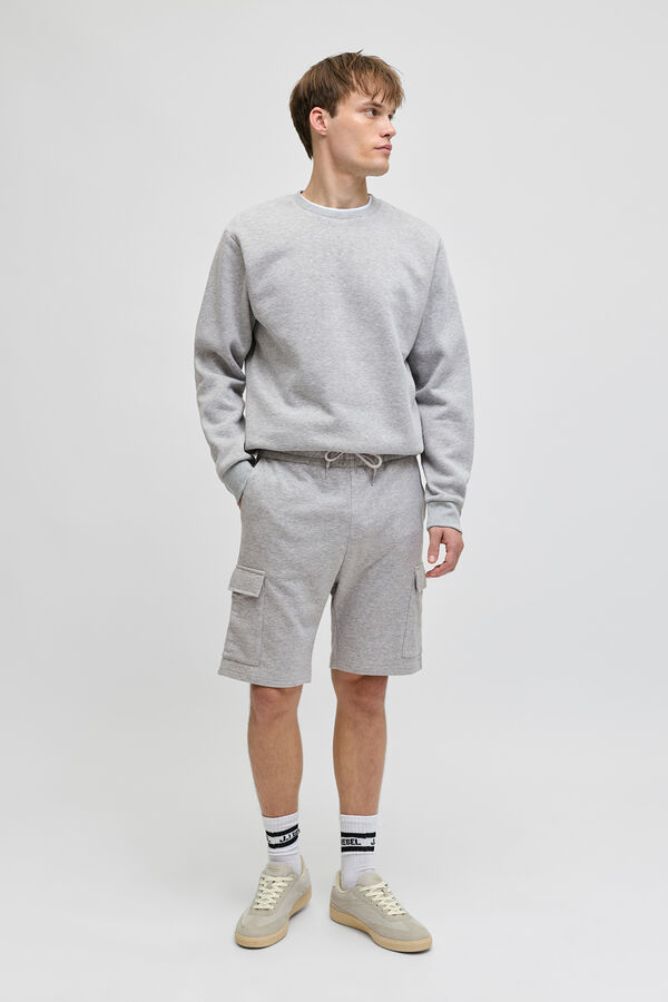 JJ REBEL Regular fit fleece cargo Bermuda shorts grey