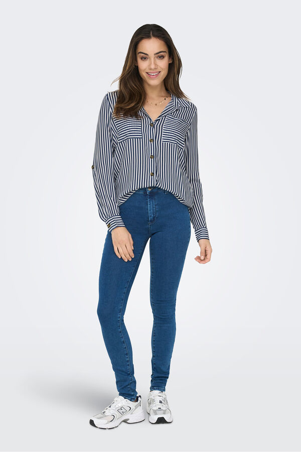 Only Striped shirt with front pockets blue