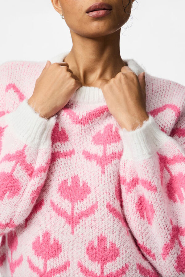 Pieces Floral print round neck sweater white